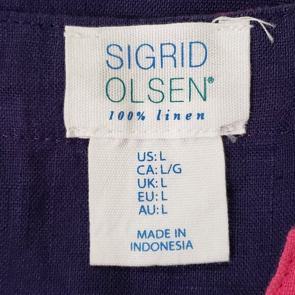 Sigrid Olsen Womens Linen Colorblock Preppy Dress Size L Blue Coastal Beach - Picture 3 of 8